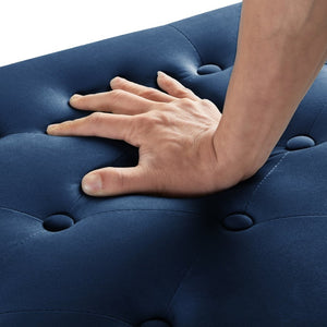 English Elm Upholstered Velvet Storage Bench Tufted Seat Nailhead Trim Armrests Entryway Bedroom Navy W2186139088