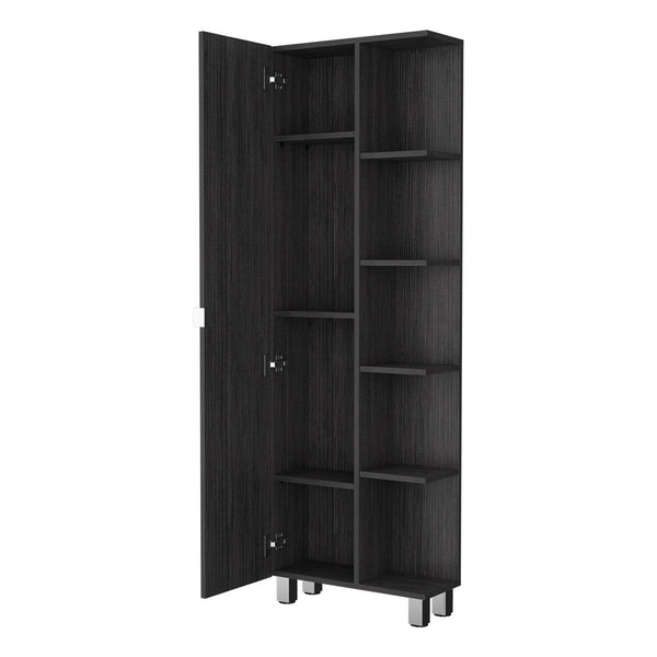 English Elm Los Angeles Linen Smoke Cabinet with Five Shelves & One Door Cabinet, 62.2"H Slim Storage with Metal Legs B128P148736