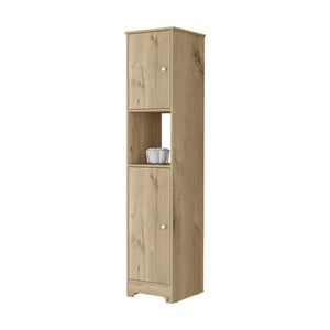 English Elm Charlotte Linen Cabinet 68" High Engineered Wood Storage with Two Doors, Four Shelves and Open Display Beige 71 L x 20 W x 3 H B128P148896