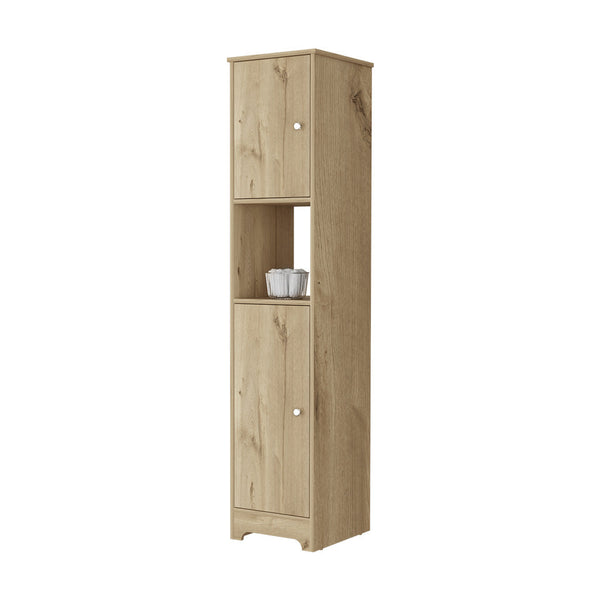English Elm Charlotte Linen Cabinet 68" High Engineered Wood Storage with Two Doors, Four Shelves and Open Display Beige 71 L x 20 W x 3 H B128P148896