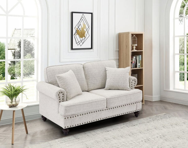 English Elm 61" Chenille Loveseat with Nailhead Trim Plush Two Seat Sofa for Modern Living Rooms White W1708S00024