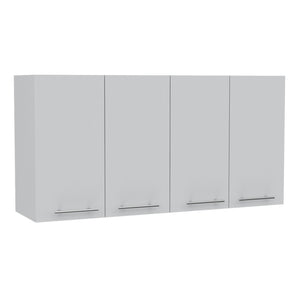 English Elm Sitka Wall Cabinet with Dual Compartments, Four Doors, Built-In Dish & Glass Racks for Kitchens White 51 L x 17 W x 3 H B128P148809