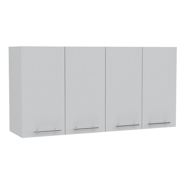 English Elm Sitka Wall Cabinet with Dual Compartments, Four Doors, Built-In Dish & Glass Racks for Kitchens White 51 L x 17 W x 3 H B128P148809