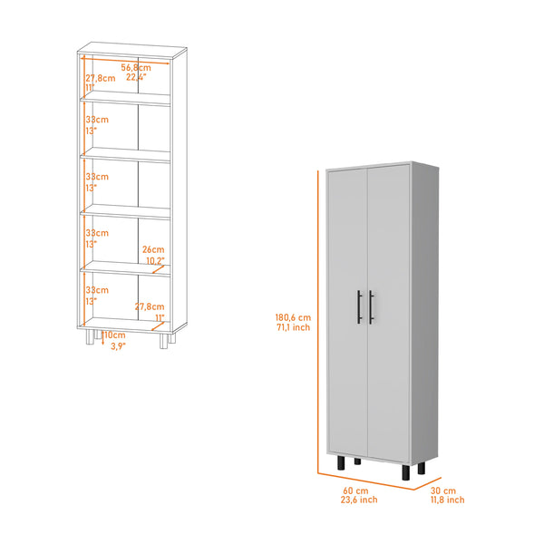 English Elm Oklahoma Tall Pantry Cabinet White — 5-Shelf Cupboard Organizer with Metal Handles & Legs B128P148774