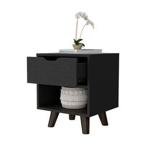 English Elm Carthage Black Nightstand with Drawer & Open Shelf, Compact Engineered Wood Accent Table, Durable B128P148684