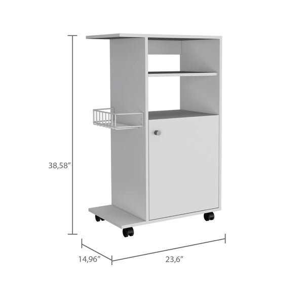 English Elm Columba Kitchen Cart with Microwave Countertop and Single Door Cabinet on Smooth Rolling Casters for Easy Mobility Black 46 L x 22 W x 4 H B128P148689