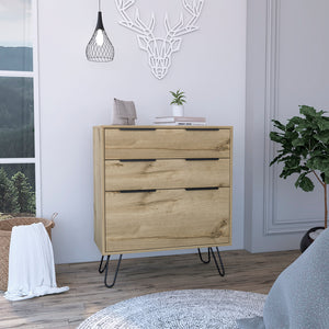 English Elm Praga Beige Dresser with Three Drawers and Superior Top, Hairpin Steel Legs, Engineered Wood Chic B128P148795