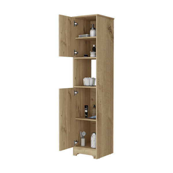 English Elm Charlotte Linen Cabinet 68" High Engineered Wood Storage with Two Doors, Four Shelves and Open Display Beige 71 L x 20 W x 3 H B128P148896