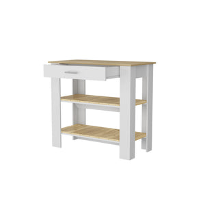 English Elm Brooklyn Rustic Kitchen Island with Concealed Shelves and Walnut Accents for Stylish Storage and Prep Multicolor 44 L x 24 W x 6 H B128P148883