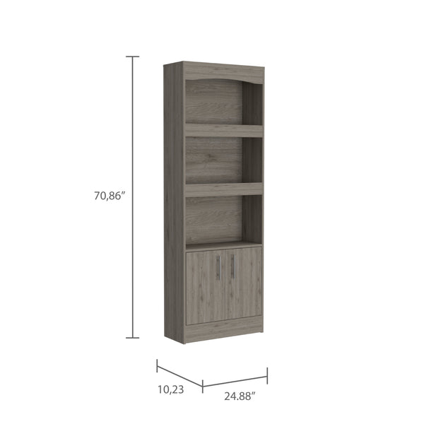 English Elm Durango Tall 70.8" Bookcase with Three Framed Shelves and Double Cabinet Doors for Elegant Storage Beige 74 L x 16 W x 5 H B128P148910