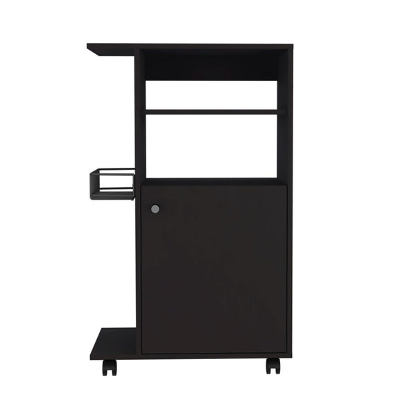 English Elm Columba Kitchen Cart with Microwave Countertop and Single Door Cabinet on Smooth Rolling Casters for Easy Mobility Black 46 L x 22 W x 4 H B128P148689