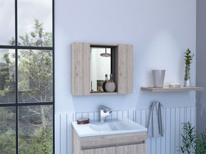English Elm Draco Modern Wall Medicine Cabinet with Mirror and External Shelf, Double Door Storage Solution Light Gray 28 L x 26 W x 3 H B128P148705