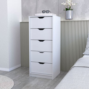 English Elm Dillon Narrow 5-Drawer Dresser — Slim 17.7" Wide Tall Chest, 5 Oversized Drawers, White Durable Finish B128P148699