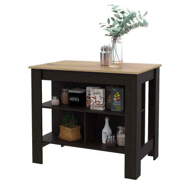 English Elm Brooklyn Rustic Kitchen Island with Hidden Shelves and Ergonomic Bar Design for Entertaining Elegance Black,Light Oak,Multicolor 45 L x 32 W x 4 H B128P148675