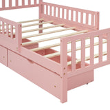 English Elm Twin Size Wood Platform Bed With Guardrails On Both Sides and Two Storage Drawers ,Pink