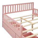 English Elm Full Size Wood Platform Bed With Guardrails On Both Sides and Two Storage Drawers ,Pink