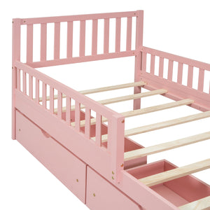 English Elm Twin Pinewood Platform Bed with Headboard, Guardrails & Two Underbed Drawers for Storage Pink 70.6 L x 17.1 W x 5.9 H N733P172696H