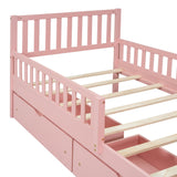 English Elm Twin Size Wood Platform Bed With Guardrails On Both Sides and Two Storage Drawers ,Pink