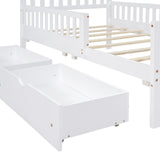 English Elm Twin Size Wood Platform Bed With Guardrails On Both Sides and Two Storage Drawers ,White