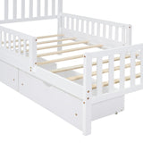 English Elm Twin Size Wood Platform Bed With Guardrails On Both Sides and Two Storage Drawers ,White