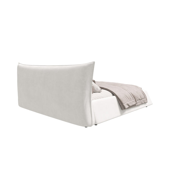 English Elm King Size Upholstered Platform Bed With Velvet Headboard, Solid Wood & Metal Frame, Beige/White W1885S00010