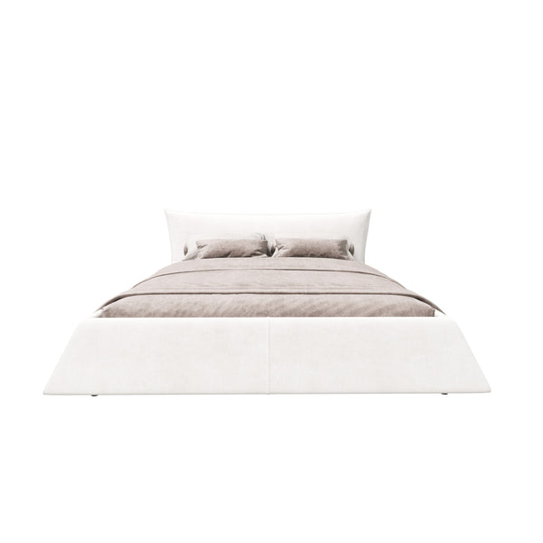 English Elm King Size Velvet Upholstered Platform Bed With Unique Headboard, Solid Wood Frame & Metal Support W1885S00167