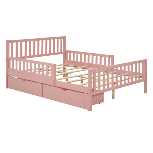 English Elm Full Wood Platform Bed with Headboard, Guardrails & Underbed Storage Drawers – Sturdy Pine Frame, 450LB Capacity Pink 78.25 L x 18.5 W x 6 H N733P172700H