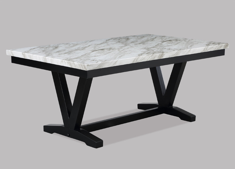 English Elm Modern White Faux Marble Dining Table 72" Rectangular Top with Black V-Shape Trestle Base, Stylish Solid Design B011P191527