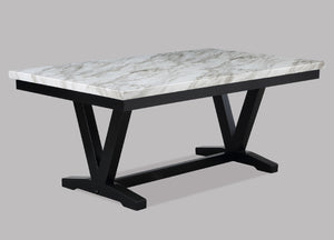 English Elm Modern White Faux Marble Dining Table 72" Rectangular Top with Black V-Shape Trestle Base, Stylish Solid Design B011P191527