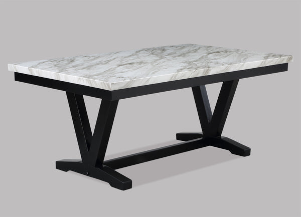 English Elm Modern White Faux Marble Dining Table 72" Rectangular Top with Black V-Shape Trestle Base, Stylish Solid Design B011P191527