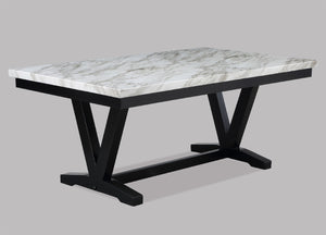 English Elm White Faux Marble Dining Table Set With Black Leather Chairs & Bench - 6Pc Modern Elegance! B011S00944-GIGA