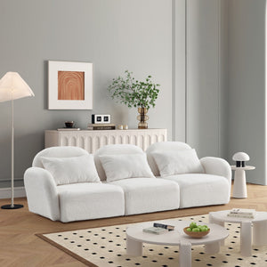 English Elm Living Room Furniture Three Seat Lazy Sofa Teddy Fabric White