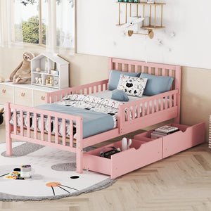 English Elm Twin Pinewood Platform Bed with Headboard, Guardrails & Two Underbed Drawers for Storage Pink 70.6 L x 17.1 W x 5.9 H N733P172696H