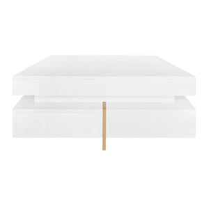 English Elm On-trend Square Coffee Table High Gloss White Top Wood Grain Legs Four Drawer Storage WF314582AAK