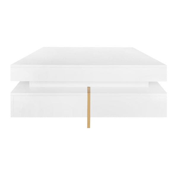 English Elm On-trend Square Coffee Table High Gloss White Top Wood Grain Legs Four Drawer Storage WF314582AAK