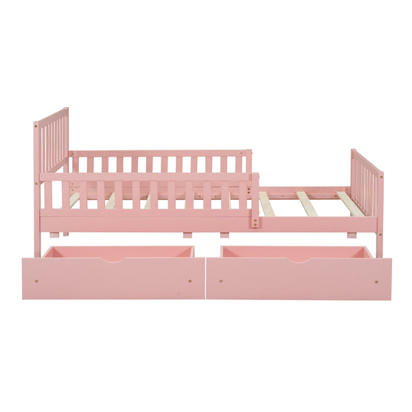 English Elm Twin Pinewood Platform Bed with Headboard, Guardrails & Two Underbed Drawers for Storage Pink 70.6 L x 17.1 W x 5.9 H N733P172696H
