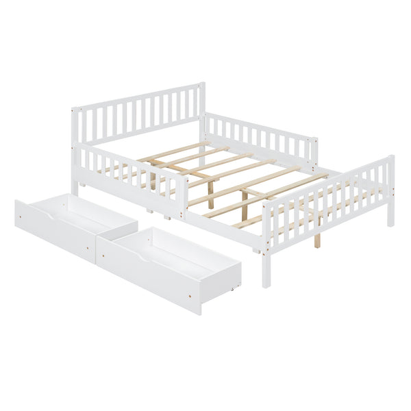 English Elm Full Wood Platform Bed with Headboard, Guardrails & Underbed Storage Drawers – Sturdy Pine Frame, 450LB Capacity White 78.25 L x 18.5 W x 6 H N733P172700K