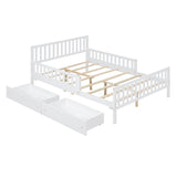 English Elm Full Size Wood Platform Bed With Guardrails On Both Sides and Two Storage Drawers ,White