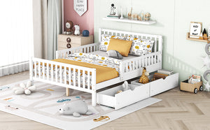 English Elm Full Wood Platform Bed with Headboard, Guardrails & Underbed Storage Drawers – Sturdy Pine Frame, 450LB Capacity White 78.25 L x 18.5 W x 6 H N733P172700K