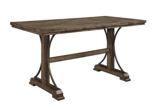 English Elm 1pc Light Brown Counter Height Trestle Table 71" x36" Industrial Curved Metal Accents Casual Dining Centerpiece B011S01087