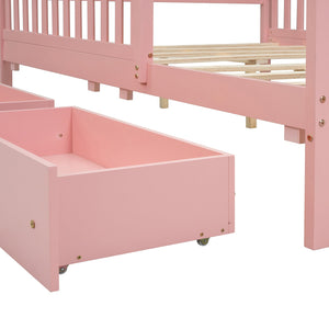 English Elm Full Wood Platform Bed with Headboard, Guardrails & Underbed Storage Drawers – Sturdy Pine Frame, 450LB Capacity Pink 78.25 L x 18.5 W x 6 H N733P172700H