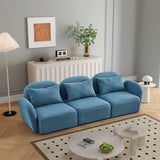 English Elm Living Room Furniture Three Seat Lazy Sofa Teddy Fabric Blue