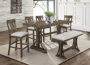 English Elm 1pc Light Brown Counter Height Trestle Table 71" x36" Industrial Curved Metal Accents Casual Dining Centerpiece B011S01087