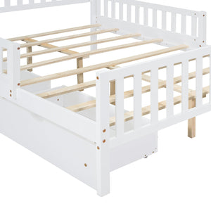 English Elm Full Wood Platform Bed with Headboard, Guardrails & Underbed Storage Drawers – Sturdy Pine Frame, 450LB Capacity White 78.25 L x 18.5 W x 6 H N733P172700K