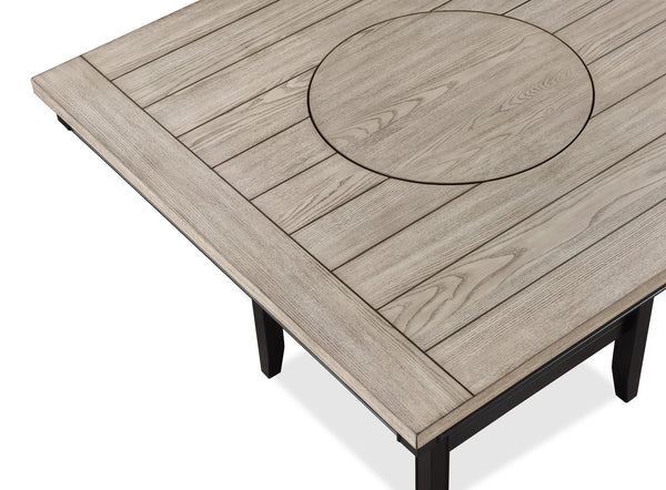 English Elm 1pc Contemporary Transitional Counter Height Dining Table with 20" Lazy Susan Plank Top and Storage Shelf Brown+Light Gray 51.8 L x 51.8 W x 15 H B011P160139