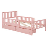 English Elm Twin Size Wood Platform Bed With Guardrails On Both Sides and Two Storage Drawers ,Pink