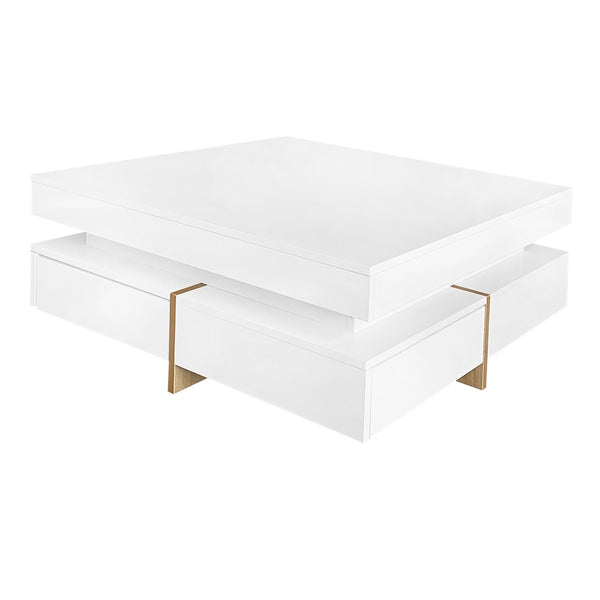 English Elm On-trend Square Coffee Table High Gloss White Top Wood Grain Legs Four Drawer Storage WF314582AAK