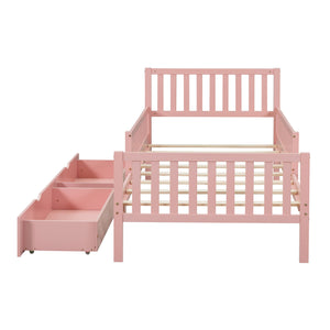 English Elm Twin Pinewood Platform Bed with Headboard, Guardrails & Two Underbed Drawers for Storage Pink 70.6 L x 17.1 W x 5.9 H N733P172696H