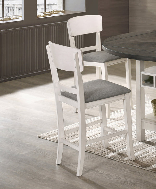 English Elm 2pc Transitional Upholstered Counter Height Dining Chairs with Flared Legs and Plush Seat Comfort, Stylish Design for Social Dining Areas Creamy White 44 L x 23.5 W x 13 H B011P148062