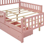 English Elm Full Size Wood Platform Bed With Guardrails On Both Sides and Two Storage Drawers ,Pink